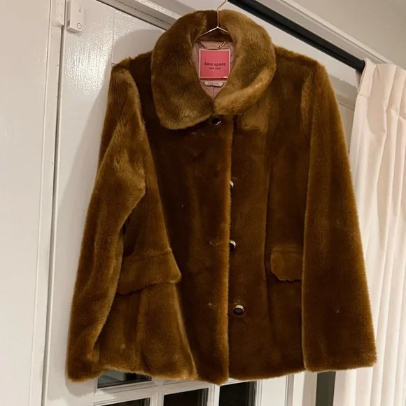 kate spade Rich Brown Faux Fur Teddy Jacket - Picture 1 of 2